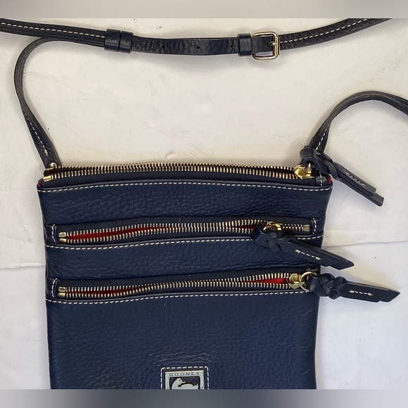 Dooney and Bourke midnight blue, triple zip, 8” x 8” crossbody leather purse - Picture 5 of 6